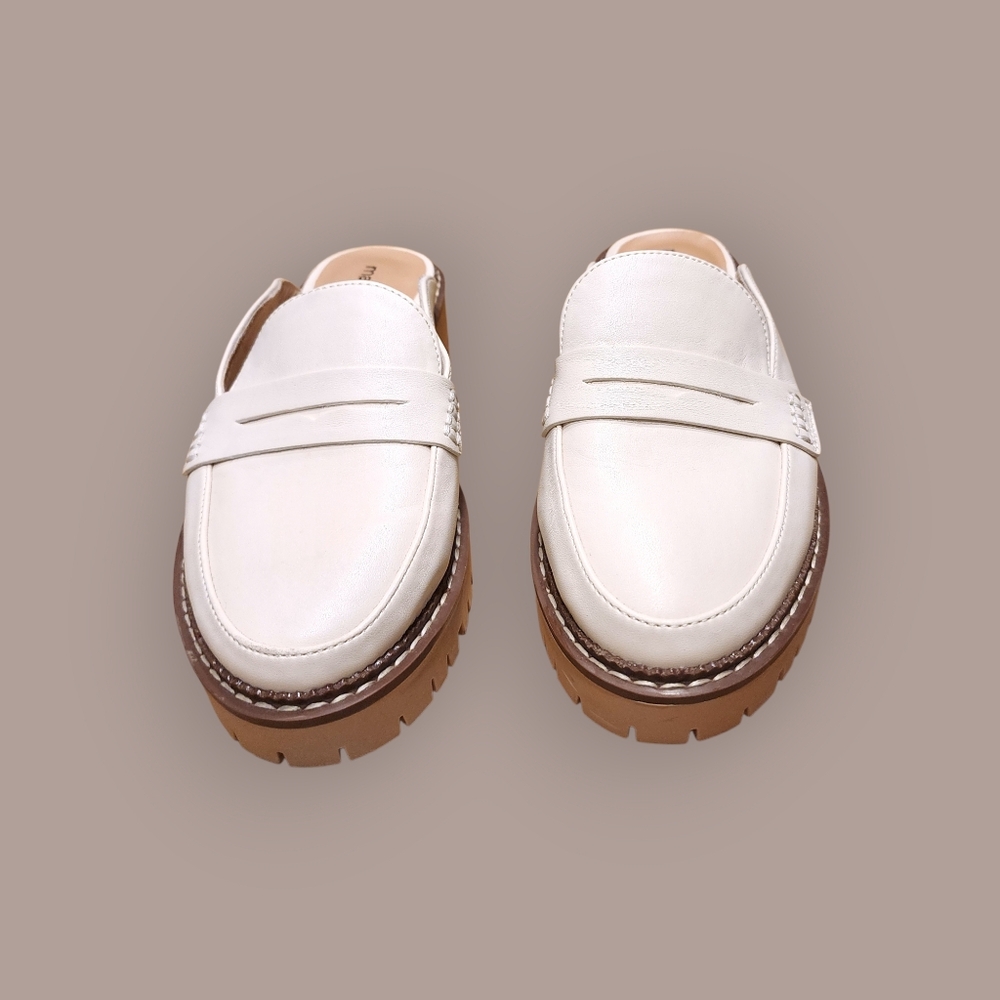 Maurices Gretchen Platform Loafer Womens 8 Off White Leather Chunky Heel Retro - Picture 12 of 14